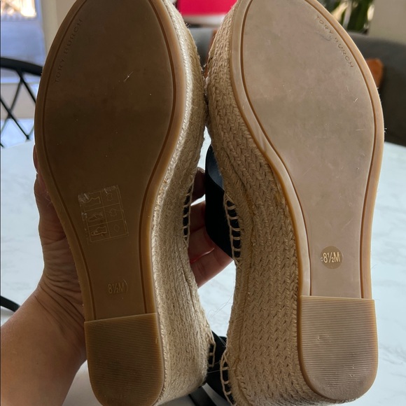 Tory Burch Black Leather Espadrille Platform Sandals - Picture 4 of 5
